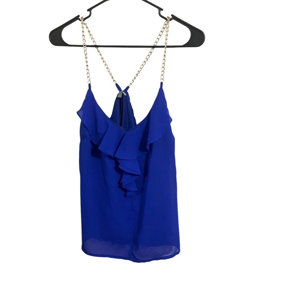 Vintage Charlotte Russe Cobalt Blue Ruffle Chain Strap Tank Top Shirt | Size M
